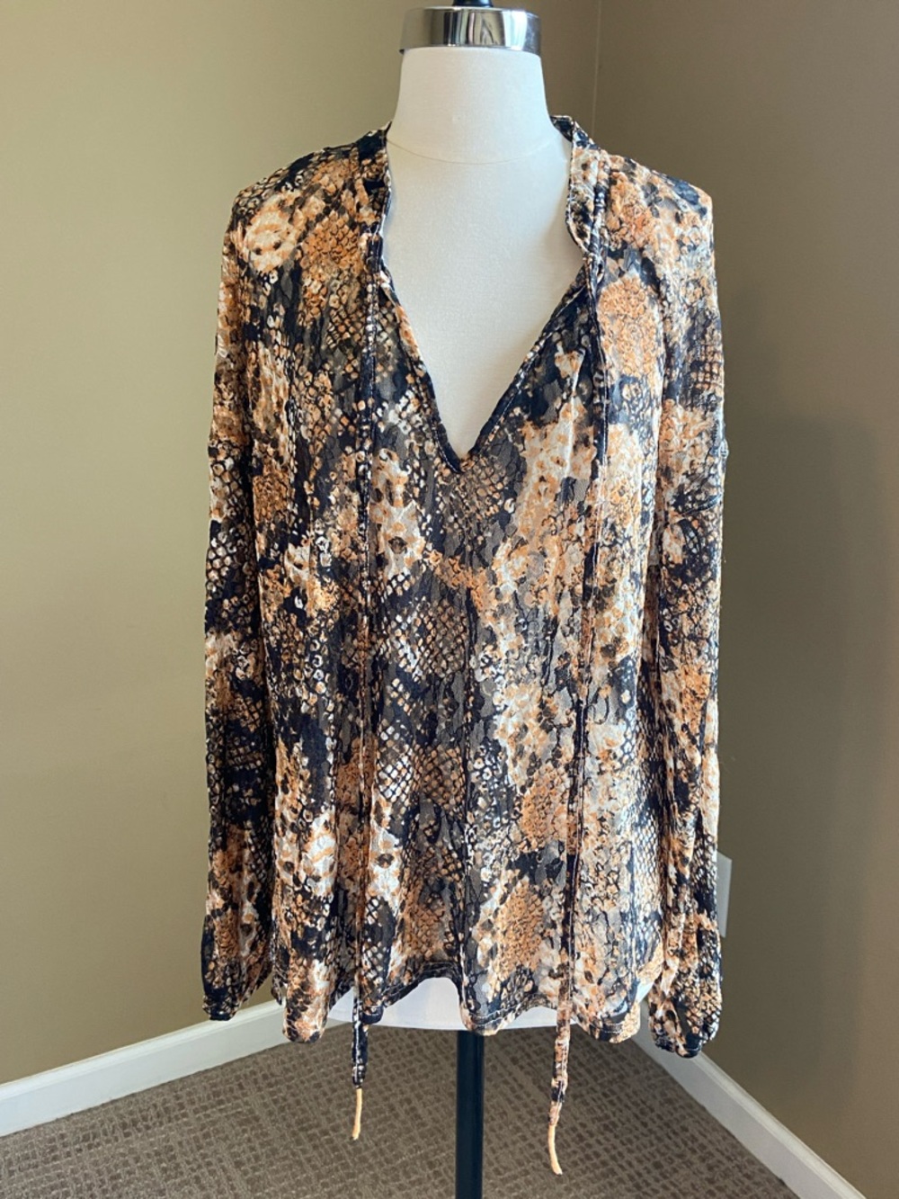 Free People Sheer Out for The Night Snakeskin Tunic Size Small, Loose and Flowy